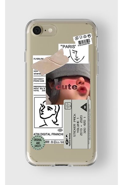 Multitronic حافظة شفافة مطبوعة بتصميم ملصق لطيف متوافقة مع هاتف Iphone Se 202...