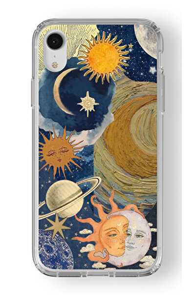 Multitronic حافظة شفافة مطبوعة بتصميم الحب والشمس والقمر متوافقة مع هاتف Ipho...