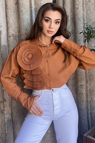 GÜLSELİ Стилна дамска риза Camel Rose с детайли
