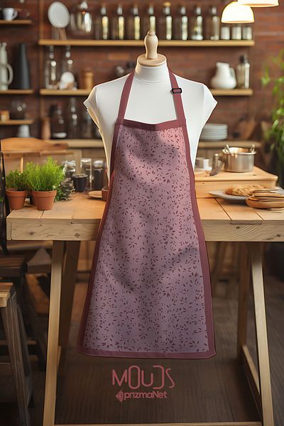 Moud's Suede Fabric Burgundy Tree Branches Patterned Kitchen Apron, Cook Apron, Waiter Apron, Restaurant Apron