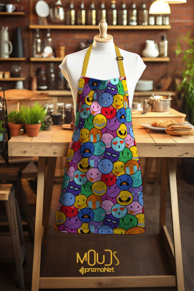 Moud's مريلة مطبخ من القماش السويدي بنمط إيموجي، مريلة للطهي، مريلة للنادل، مريلة للمطاعم