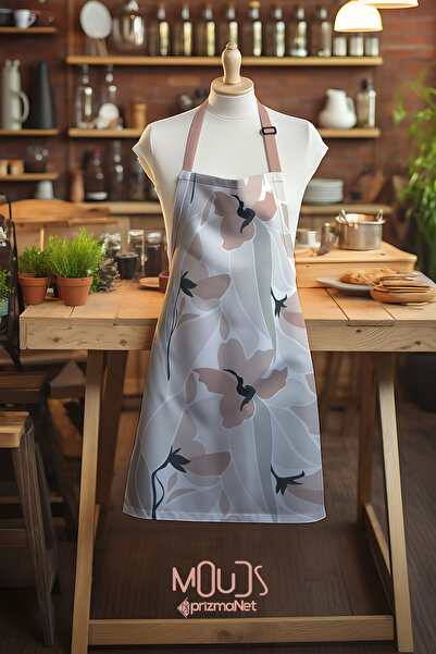 Moud's Süet Kumaş Mirror Flowers Çiçek Desenli Mutfak Önlüğü, Aşçı Önlüğü, Ga...