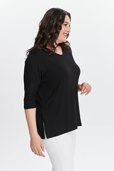 tarzımsüper Μεγάλο μέγεθος Νέας σεζόν με σχίσιμο στο πλάι Comfort μοντέλο με μισό μανίκι Casual Mother χτενισμένη βαμβακερή μπλούζα τουνίκ