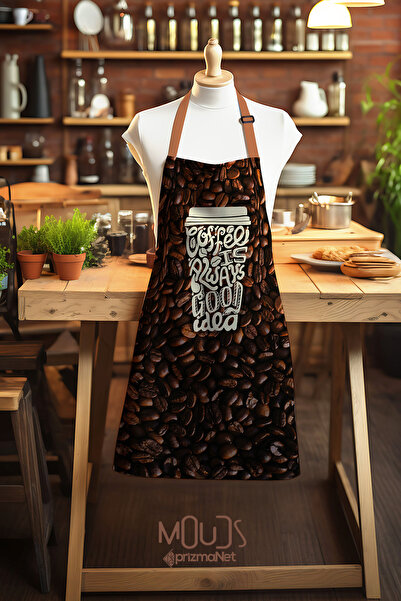 Moud's Süet Kumaş Coffee Time Desenli Mutfak Önlüğü, Aşçı Önlüğü, Garson Önlü...
