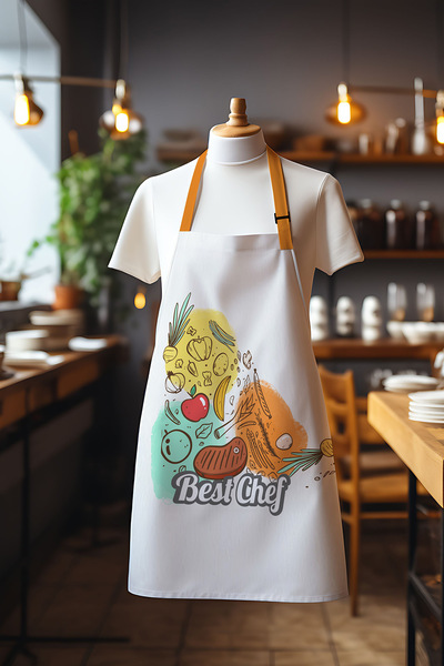 Moud's مريلة مطبخ منقوشة من قماش سويدي بيست شيف فود، مريلة مطبخ، مريلة نادل، مريلة مطعم