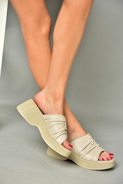 Fox Shoes S996443009 Beige Thick Soled Women's Slippers