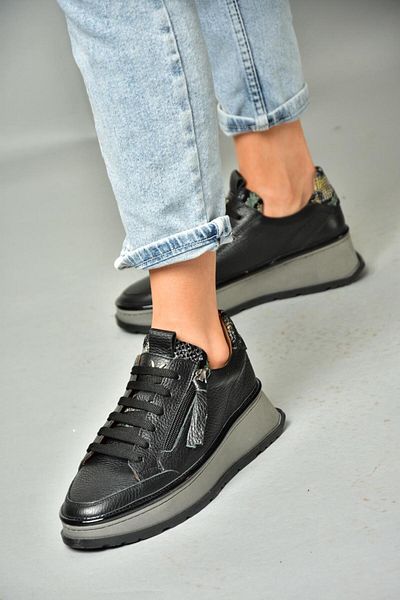 Fox Shoes P555306603 Tenisi negri din piele naturală