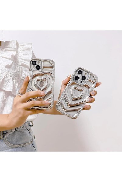 pengraph design for idea iPhone 14 Compatible Premium Design Silver Heart Silicone Case