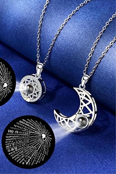 Herşey Nota 100 لغة أحبك قلادة على شكل نجمة القمر لمحبي العرض