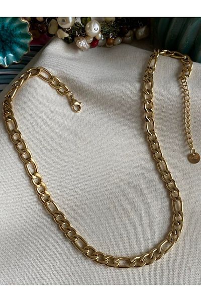 zeynep Z&D Accessory 316L Gold Steel Figaro 60 cm Necklace