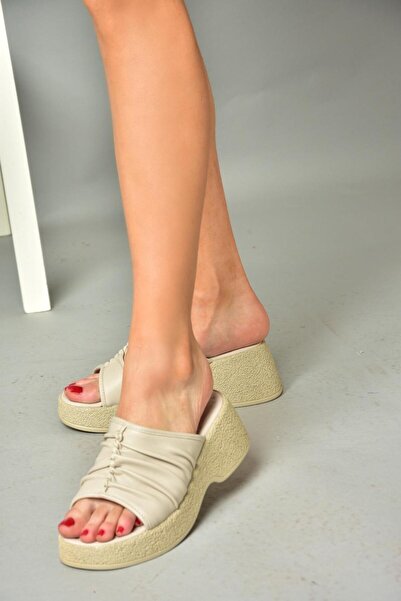 Fox Shoes S996443009 Beige Thick Soled Women's Slippers