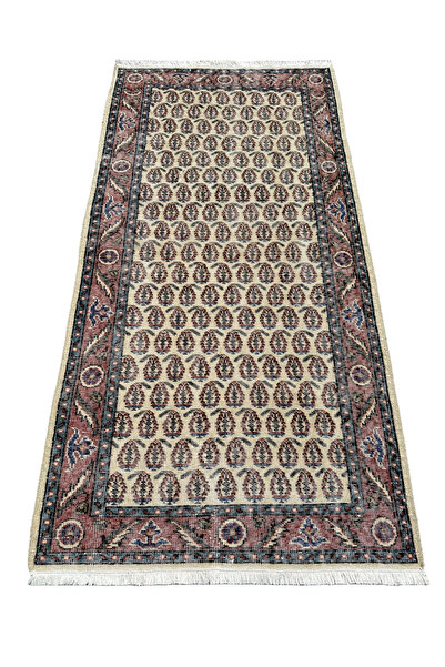 BURAK HALI EL DOKUMA ISPARTA HALISI 100X205 ESKİTME BEYAZ GÜL KURUSU 2 METRE YOLLUK