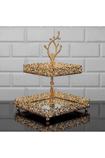 Hinora Двуетажна квадратна поставка за бисквитки Diamond Stone, огледална мет...