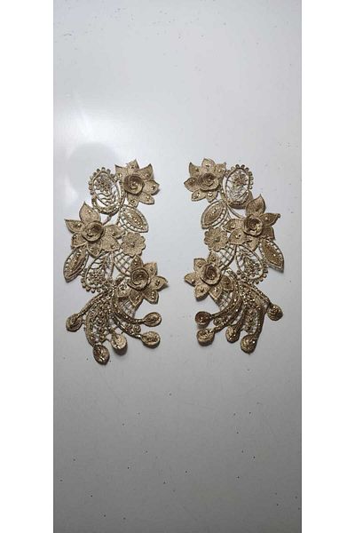 BERKE TUHAFIYE AKSESUAR Length 30cm Width 16cm 3D Embroidery Guipure Applique Glittered Double