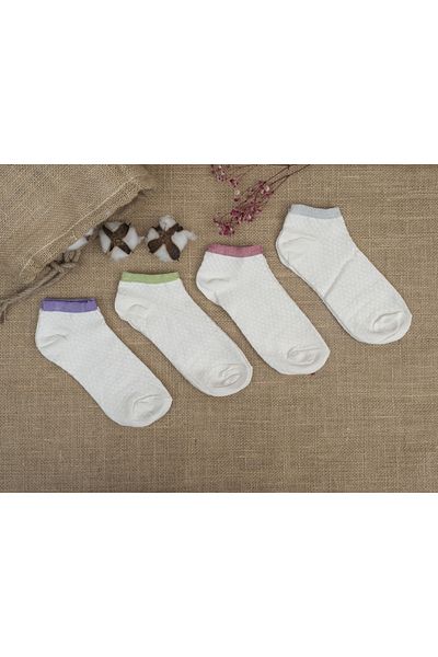 Mudizone 4 Pairs 4 Colors Short Ankle Patterned Women's Socks