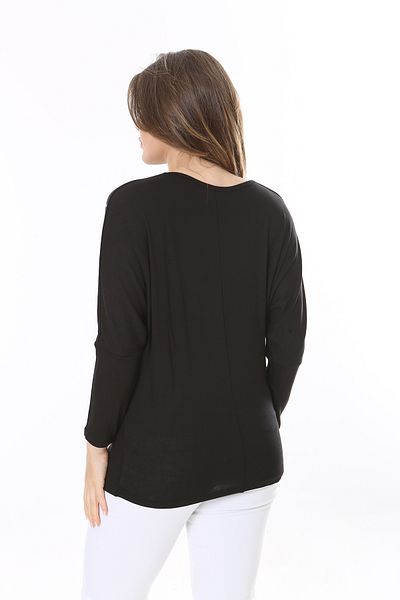 Şans Women's Plus Size Black Stone Detailed Bat Sleeve Blouse 65N37804