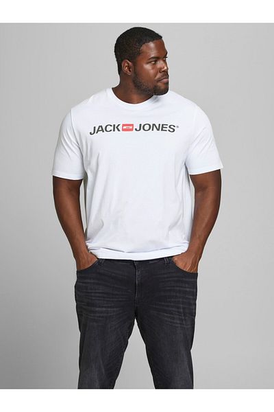 Jack & Jones Jack&jones Plus Crew Neck Plus Size Λευκό ανδρικό μπλουζάκι από οργανικό βαμβάκι 12184987