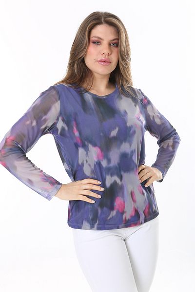 Şans Women's Plus Size Colorful Lined Tulle Blouse 65N37810