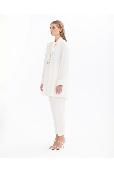 SCL Фулярний комір, довгі рукави, кремовий жіночий тунік 11242104201020