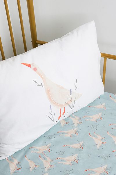 Pithy Organic Cotton Satin Fitted Sheet Set (90X190+20) Pillow Case (50X70) - Goose