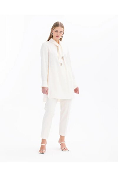 SCL Фулярний комір, довгі рукави, кремовий жіночий тунік 11242104201020