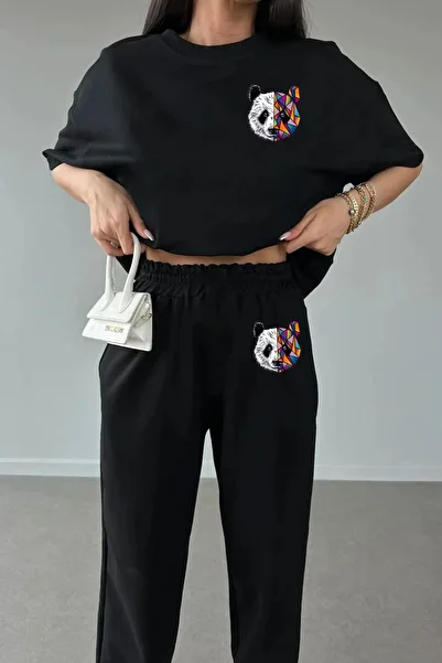 LAND MODA Σετ φόρμας Jogger Crew Neck με στάμπα Panda