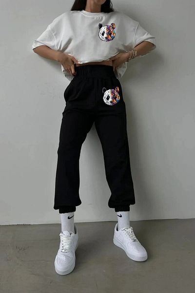 LAND MODA Σετ φόρμας Jogger Crew Neck με στάμπα Panda