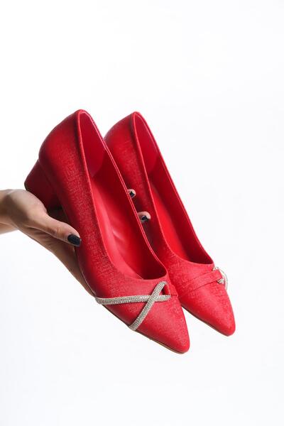 Çaçaroz Ayakkabı Büyük Numara Topuklu Klasik Taşlı Günlük Ayakkabı