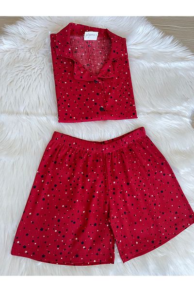 Pijamacs Red Star Patterned Pegasus Pajama Set with Shorts