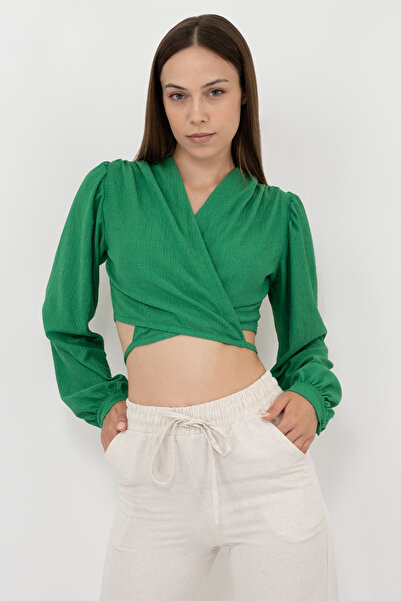 Soyo Γυναικεία πράσινη μπλούζα με μπαλόνι με δεμένη μέση