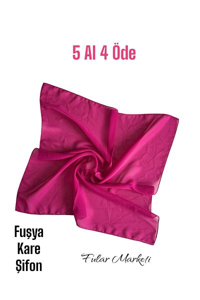 Fular Marketi Fuchsia Square Chiffon Scarf - Women & Mother's Day 48X48 cm