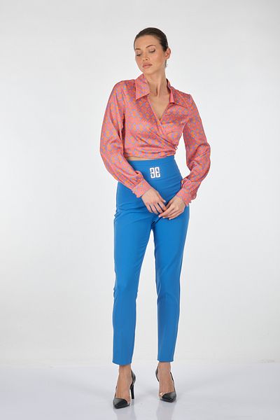 EXPLOSION Pipe Leg High Waist Blue Women's Trousers221141322