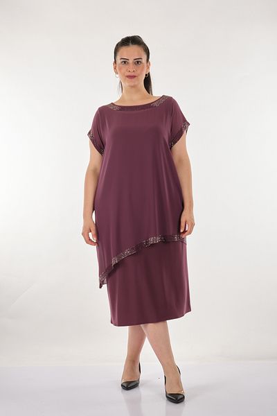 ROZESAH Rozeşah Crew Neck Plus Size Plum γυναικείο φόρεμα 2216470