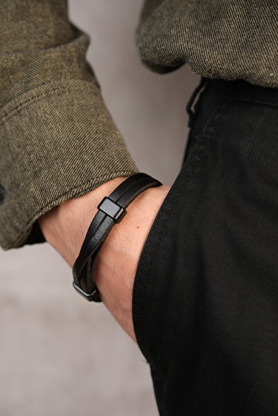 baruvia MEN'S ORIGINAL CROSS LEATHER INVOICE BRACELET WITH GIFT PACKAGE