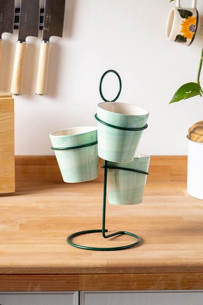 FH finehome Green Mocha 3-Piece Presentation Mug Set - with Stand