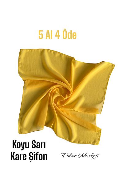 Fular Marketi Set of 4 Chiffon Scarf - for Women's Day, Mother's Day, Republic Day, 48X48 Dark Yellow
