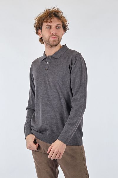 Ennio Muracchini E.muracchini Shirt Collar Buttoned Long Sleeve Dark Smoked Men's Sweater 22503