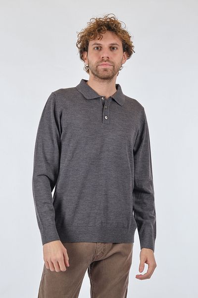 Ennio Muracchini E.muracchini Shirt Collar Buttoned Long Sleeve Dark Smoked Men's Sweater 22503