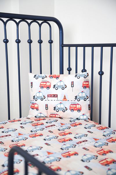 Pithy Organic Cotton Satin Fitted Sheet Set (100x200+20) Pillow Case (50X70) - Emergency Cars
