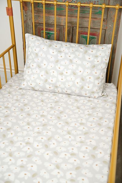 Pithy Organic Cotton Satin Fitted Sheet Set (120x200+20) Pillow Case (50X70)-Wildflowers