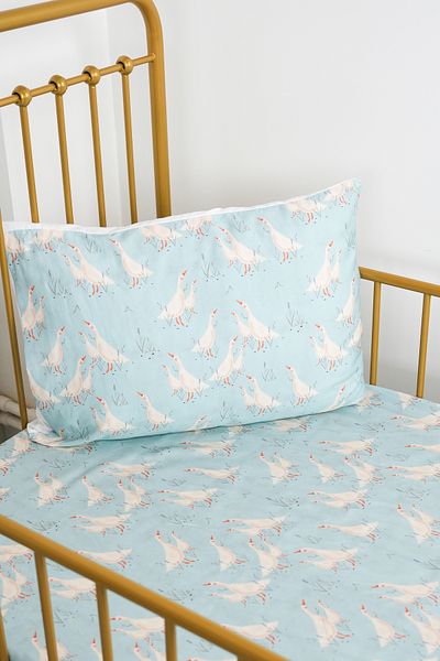 Pithy Organic Cotton Satin Fitted Sheet Set (90x200+20) Pillow Case (50X70) - Goose