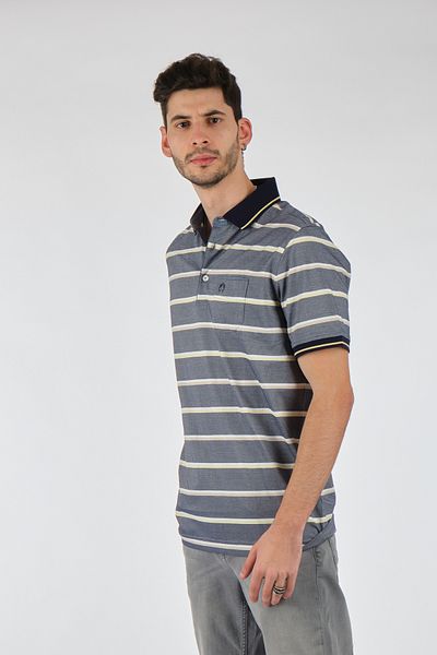 CLAUDIO CAMPIONE Ανδρικό μπλουζάκι Polo Neck Casual Cut ριγέ γκρι-κίτρινο 5918532