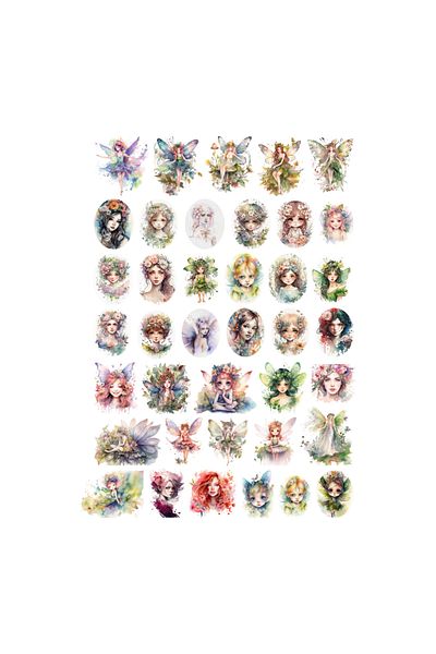 Ororabutik Σετ αυτοκόλλητων ακουαρέλας Fairycore Watercolor Fairies 39 τμχ - Σετ αυτοκόλλητων Scrapbook Bullet Journal