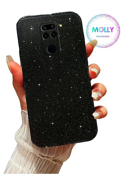 Molly حافظة سيليكون لامعة لهاتف Xiaomi Redmi Note 9 باللون الأسود والتوت الفضي