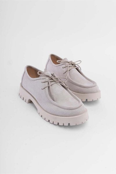 SHOEMARK Luca Beige Suede Lace-up Women's Loafer