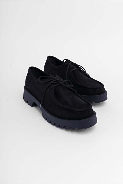 SHOEMARK Luca Siyah Süet Bağcıklı Kadın Loafer