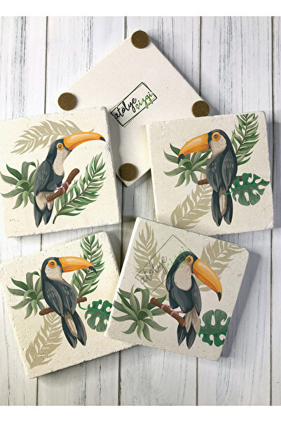 Atölye Çizgi Tukan Jungle Natural Stone Travertine Coasters Set of 4