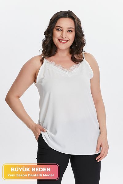 tarzımsüper Plus Size New Season Rope Strap Collar Lace Stylish Evening Dress Model Sleeveless Flowy Blouse