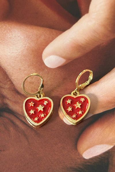 Trendy Butik Red Enamel Heart Earrings