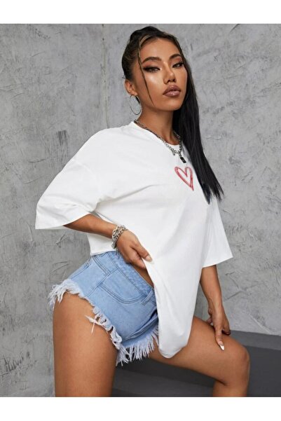 LAND MODA Γυναικείο μπλουζάκι με στάμπα σε ροζ καρδιά